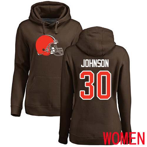 Cleveland Browns D Ernest Johnson Women Brown Jersey 30 NFL Football Name and Number Logo Pullover Hoodie Sweatshirt